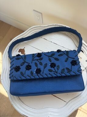 Franchi NWT Saks Fifth Avenue Blue Bead Floral Rosette Evening Cocktail Bag Y2K